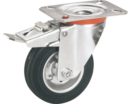 Tarrox transportmaterieel zwenkwiel, tot 50 kg, met plaat en totale vergrendeling, 80 x 107 x 25 mm