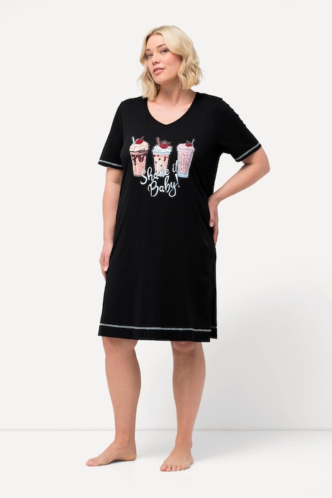 Bigshirt, bedruckt, V-Ausschnitt, Halbarm