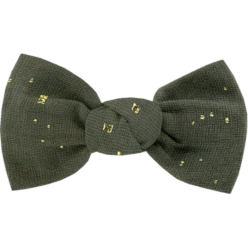 Barrette Petit Noeud Gaze Pois Or Kaki