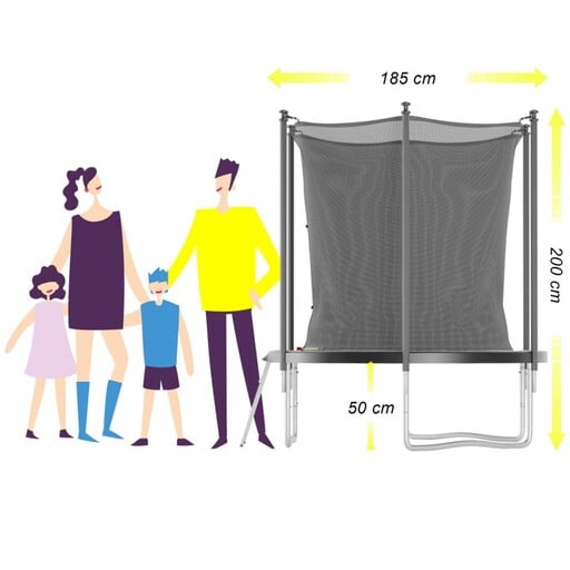 Cama elástica de 185 cm (6 pés) para uso interno, com rede de proteção, tapete protetor e escada.