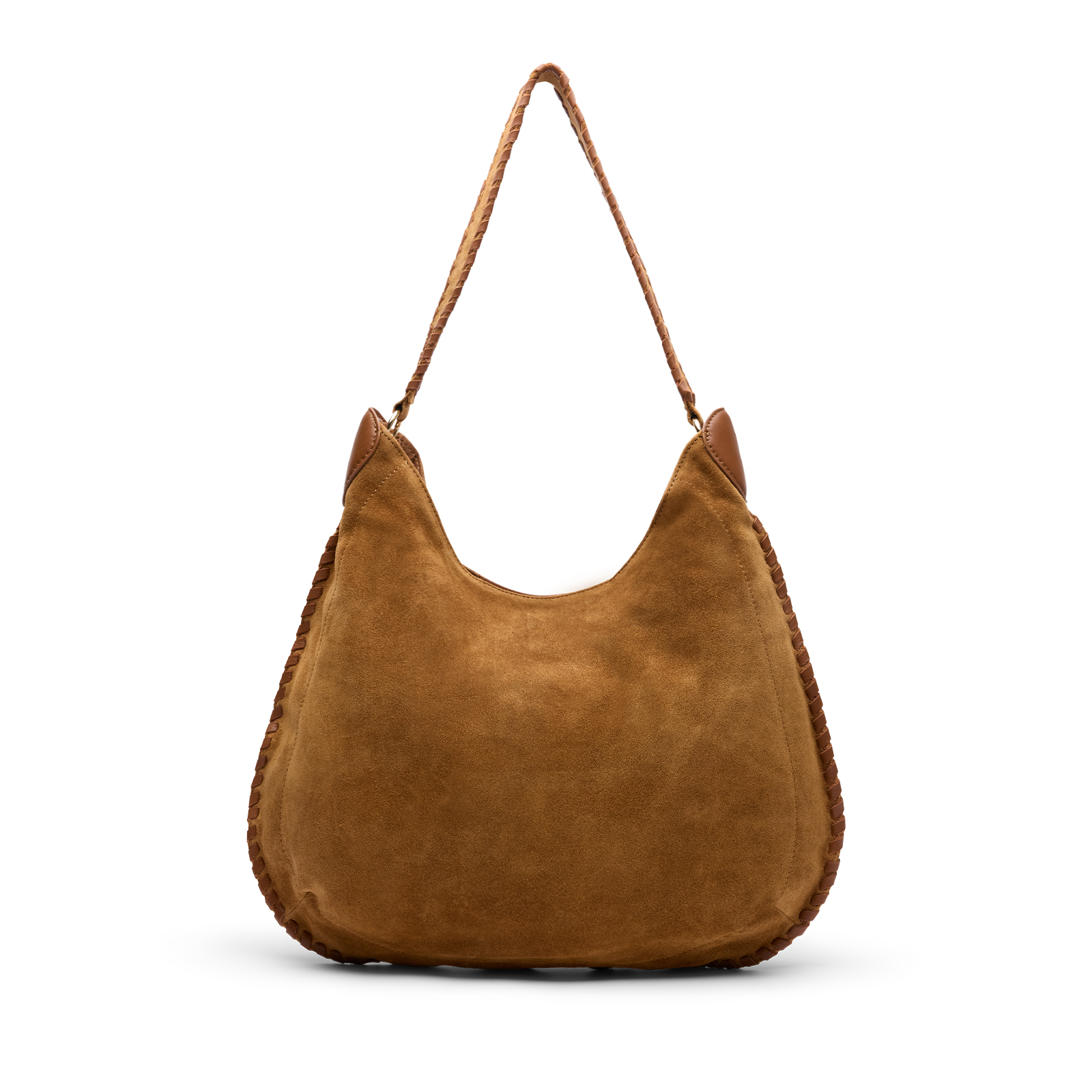 Cognac suède handtas met gevlochten details