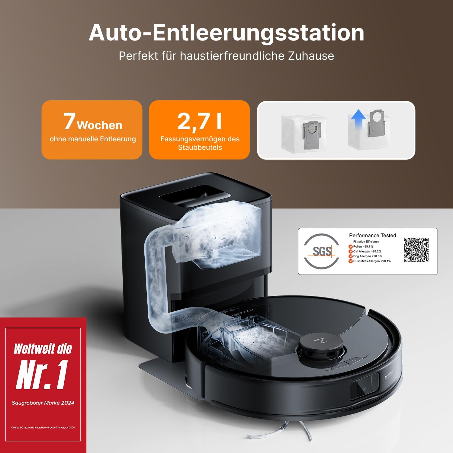 roborock Q10 X5+ Saugroboter mit Wischfunktion, Auto-Entleerungsstation für 7 Wochen, 10000 Pa Saugkraft, Dual Anti-Tangle System, intelligente Hindernisvermeidung, PreciSense-LiDAR Navigation,Schwarz