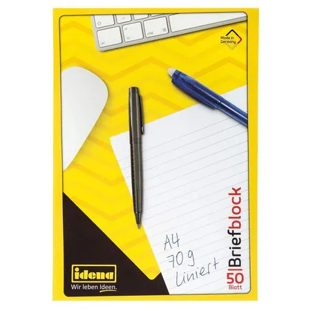 Idena Briefblock, DIN A4, 50 Blatt, 70 g, liniert, kopfgeleimt