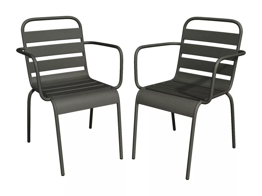 Lot de 2 fauteuils de jardin empilables en métal - Gris anthracite - MIRMANDE de MYLIA