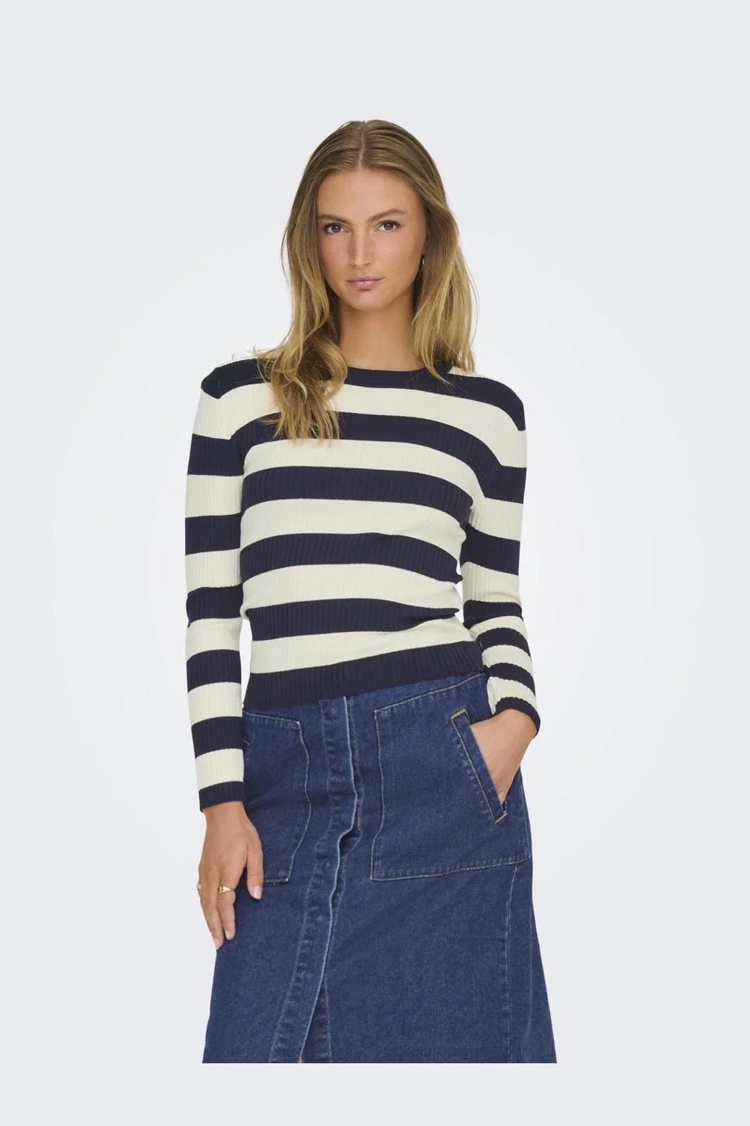 JDY JDYplum L/S O-Neck Pullover Knt 4338851 sky captain w eggnog stripes