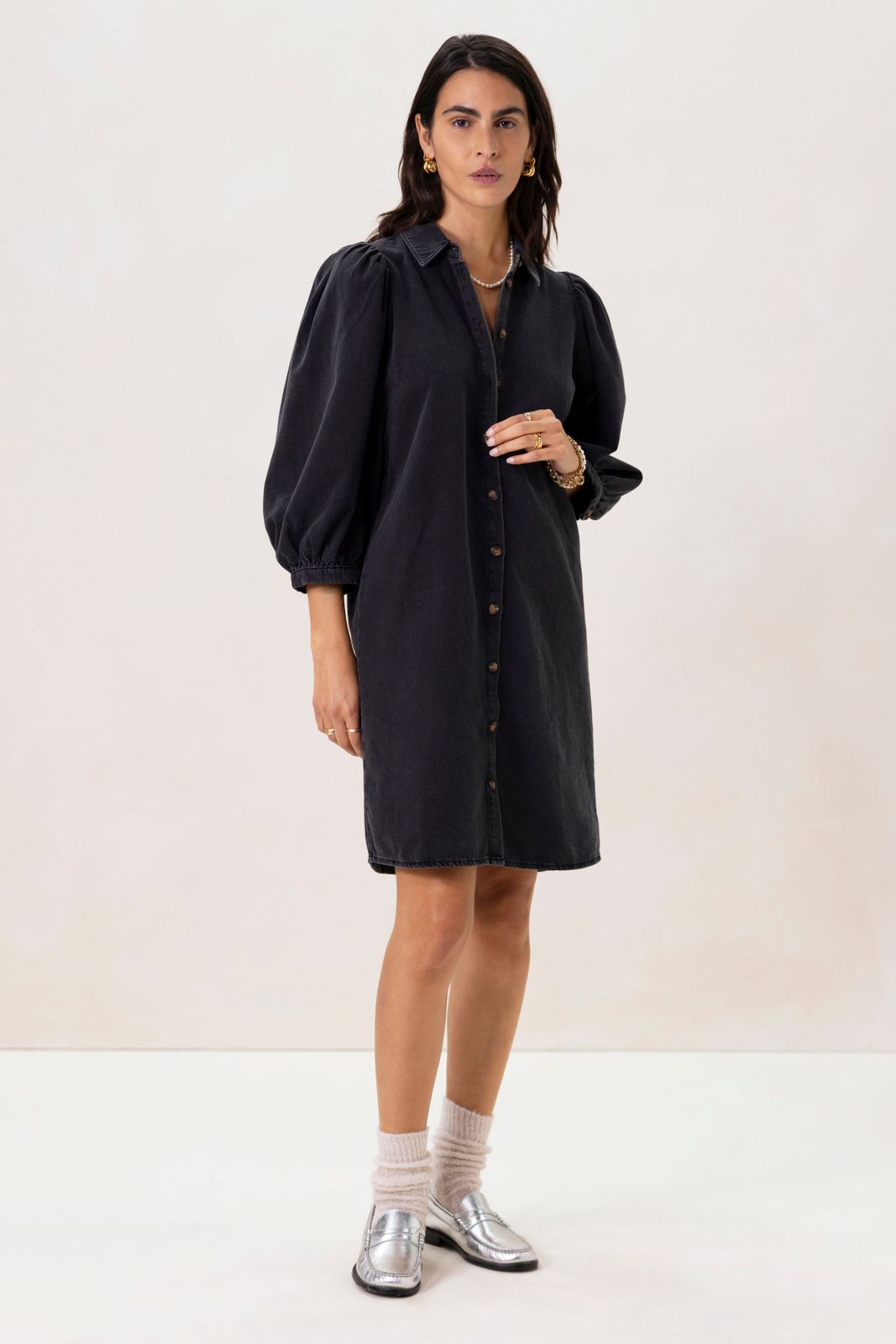 Grijze denim jurk