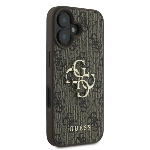 iPhone 16 Leder Hardcase Hülle 4G Big Metal Logo (GUHCP16S4GMGBR) - Braun