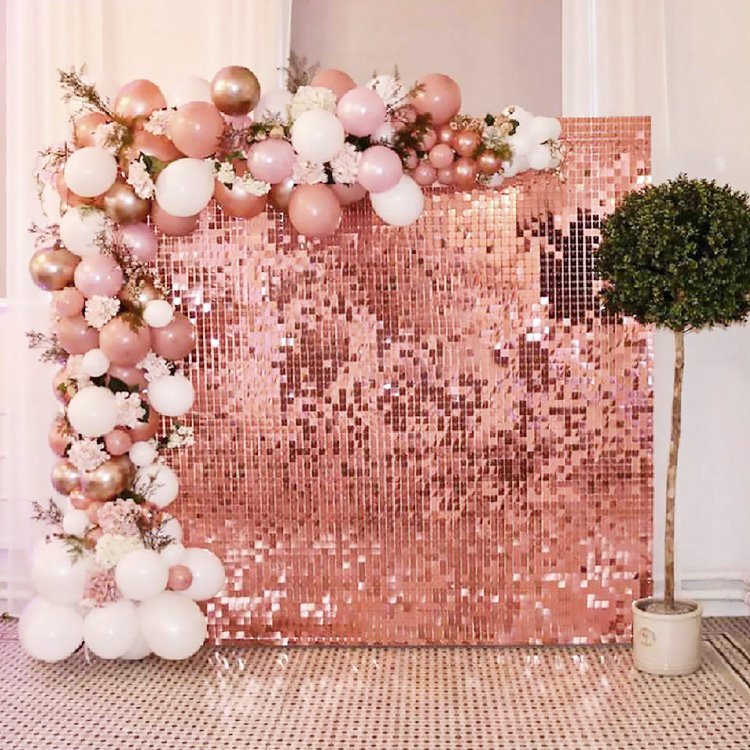 (175x100mm) Party Deko Vierecke Lametta Vorhang Glänzender Vorhang - Roségold
