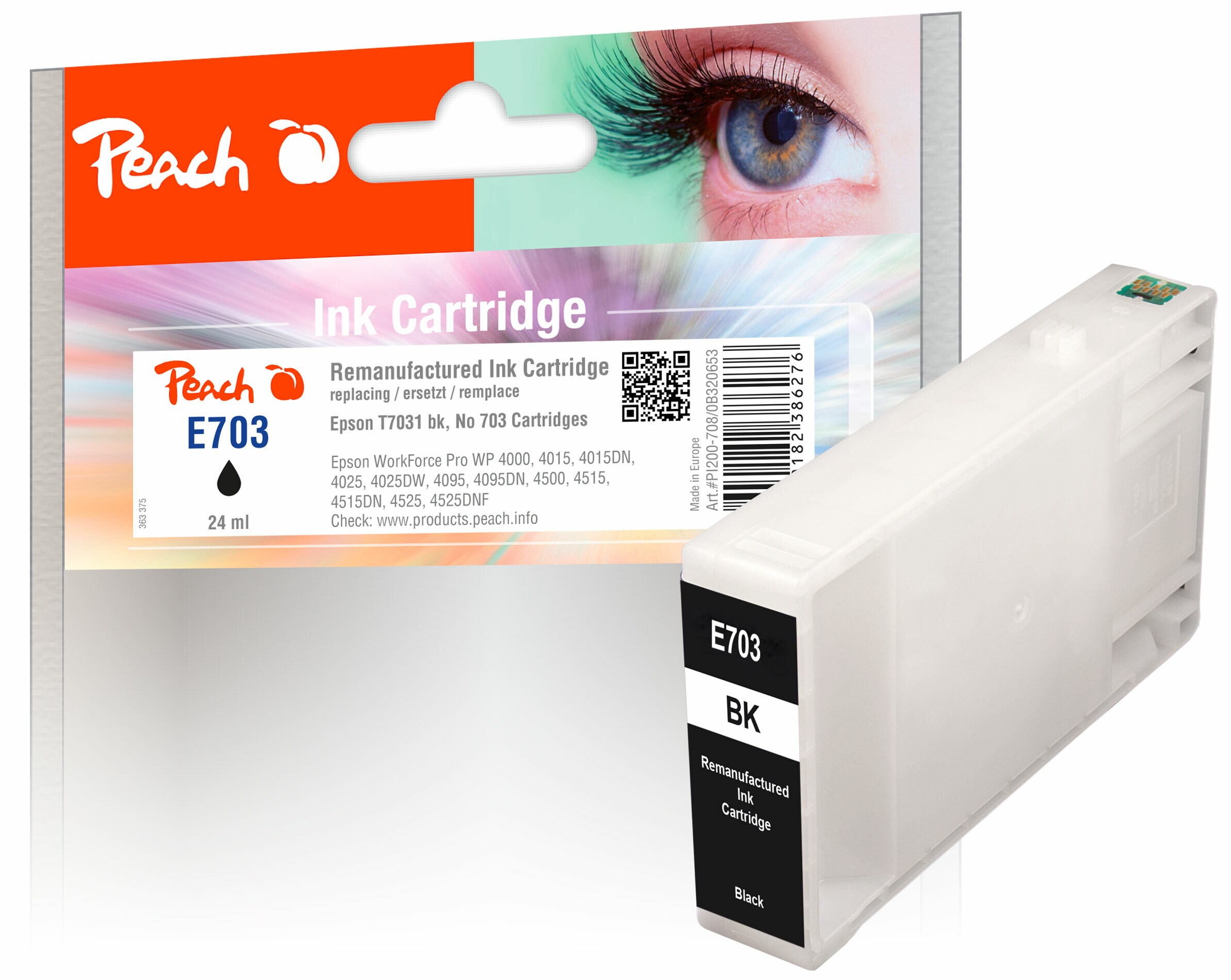 Peach E70Druckerpatrone bk ersetzt Epson T7031 bk, C13T70314010 für z.B. Epson WorkForce Pro WP -4015 DN, Epson WorkForce Pro WP -4025 DW (wiederaufbereitet)