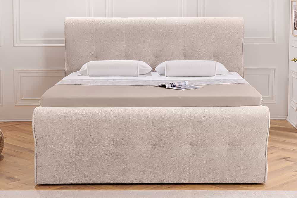 Boxspringbett SIGNUM 180x200cm beige Bouclé inkl. Stauraum Matratze Topper Matratze