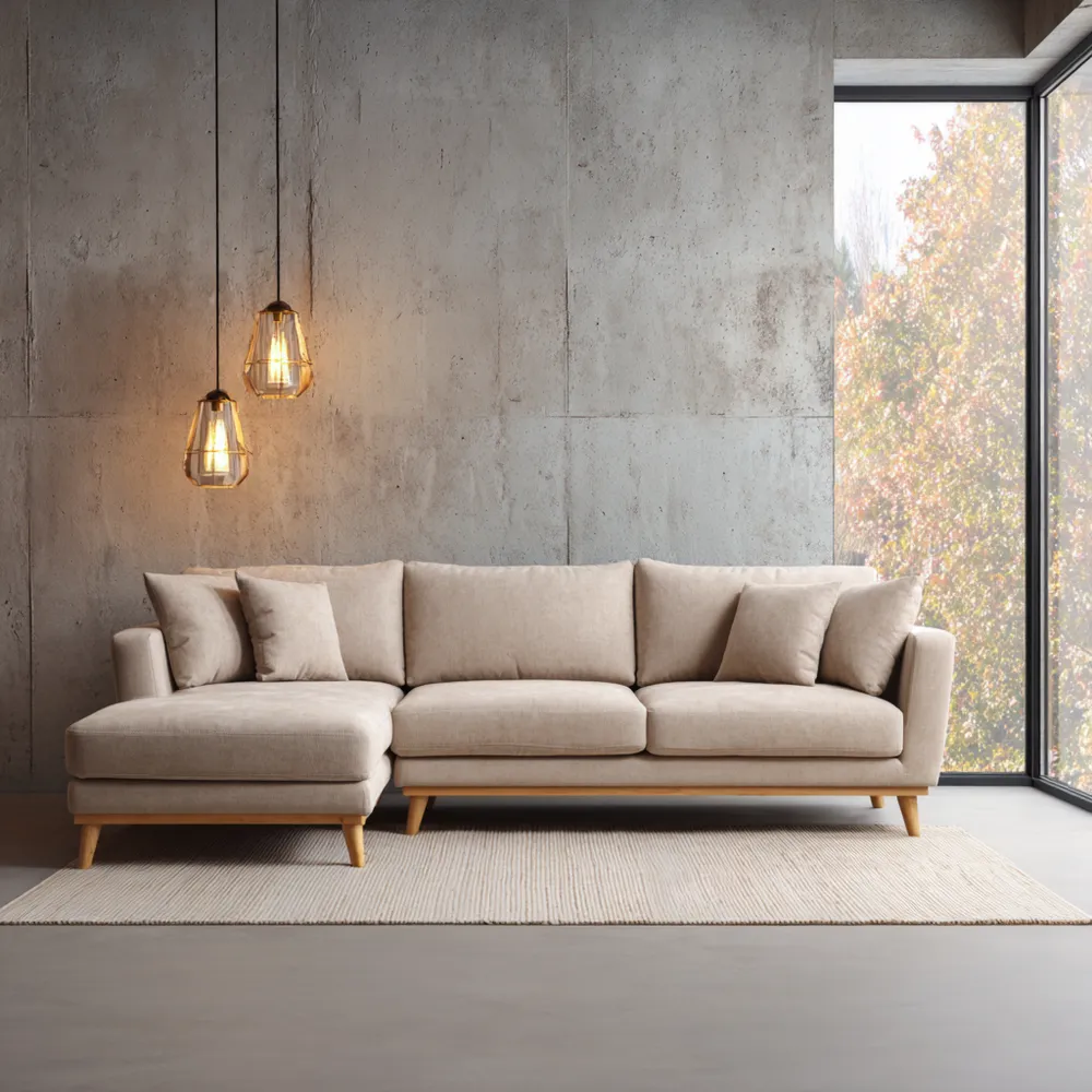 Ecksofa Stoffbezug 250x150x85 cm – Beige – Modernes Design