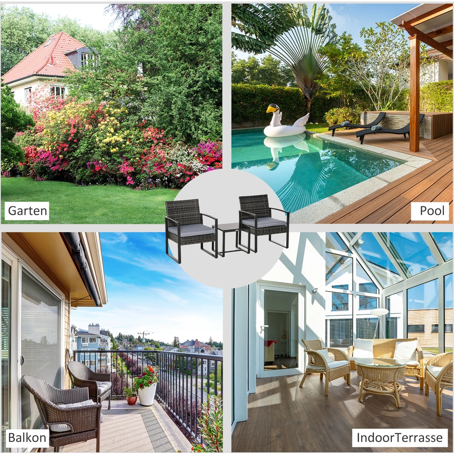 Outsunny Polyrattan Sitzgruppe als 5-tlg. Set grau
