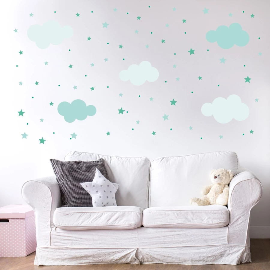 Nikima Wandtattoo 142 Wolken, Sterne und Punkte Set mint - 87 Stück in 6 vers. Größen mint