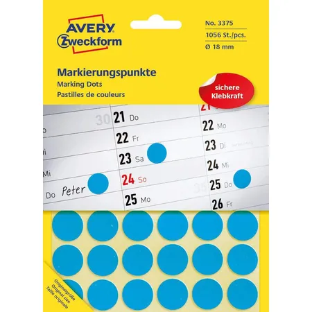 Avery Zweckform 3375 Markierungspunkte Ø 18 mm, 22 Bogen/1.056 Etiketten, blau