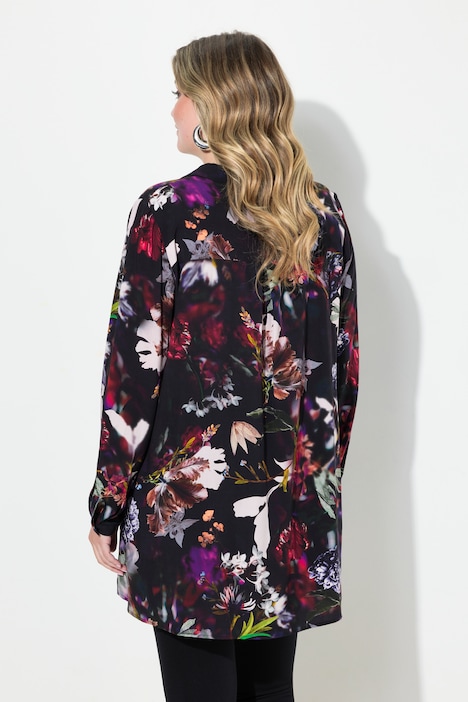 Bluse, A-Linie, Blumen-Druck, Langarm