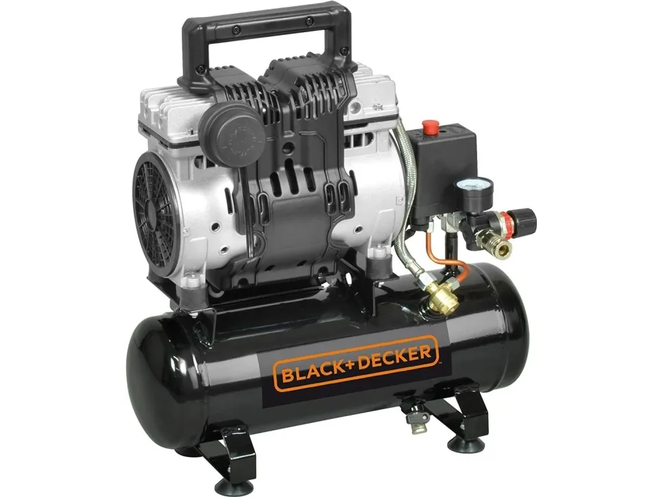 Black & Decker Juodas&DECKER Kompressor UDEN OLIE. 6L /1HP / 8BAR /0,75KW / MEGET LYDLØS