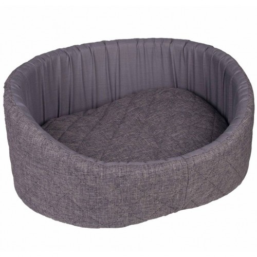 Cama para cachorro em formato de cesta moldada à mão, cinza.
