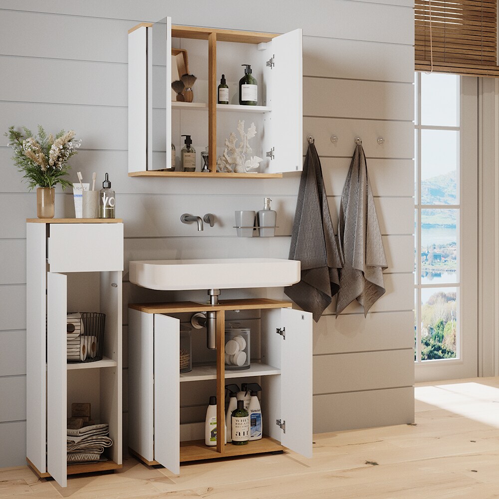 Vicco Badmöbel-Set Didi Weiß Eiche 3 Teile Midischrank mit Schublade