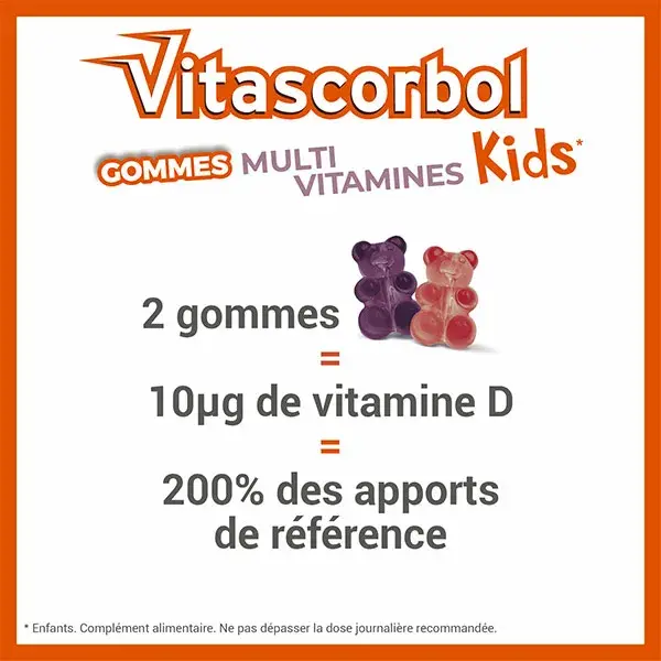Vitascorbol Multikids Gomas Multivitamínicas para Crianças, Sabores Uva e Morango, 45 Gomas