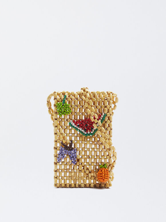 Bolsa de madeira para celular com balões - Bege