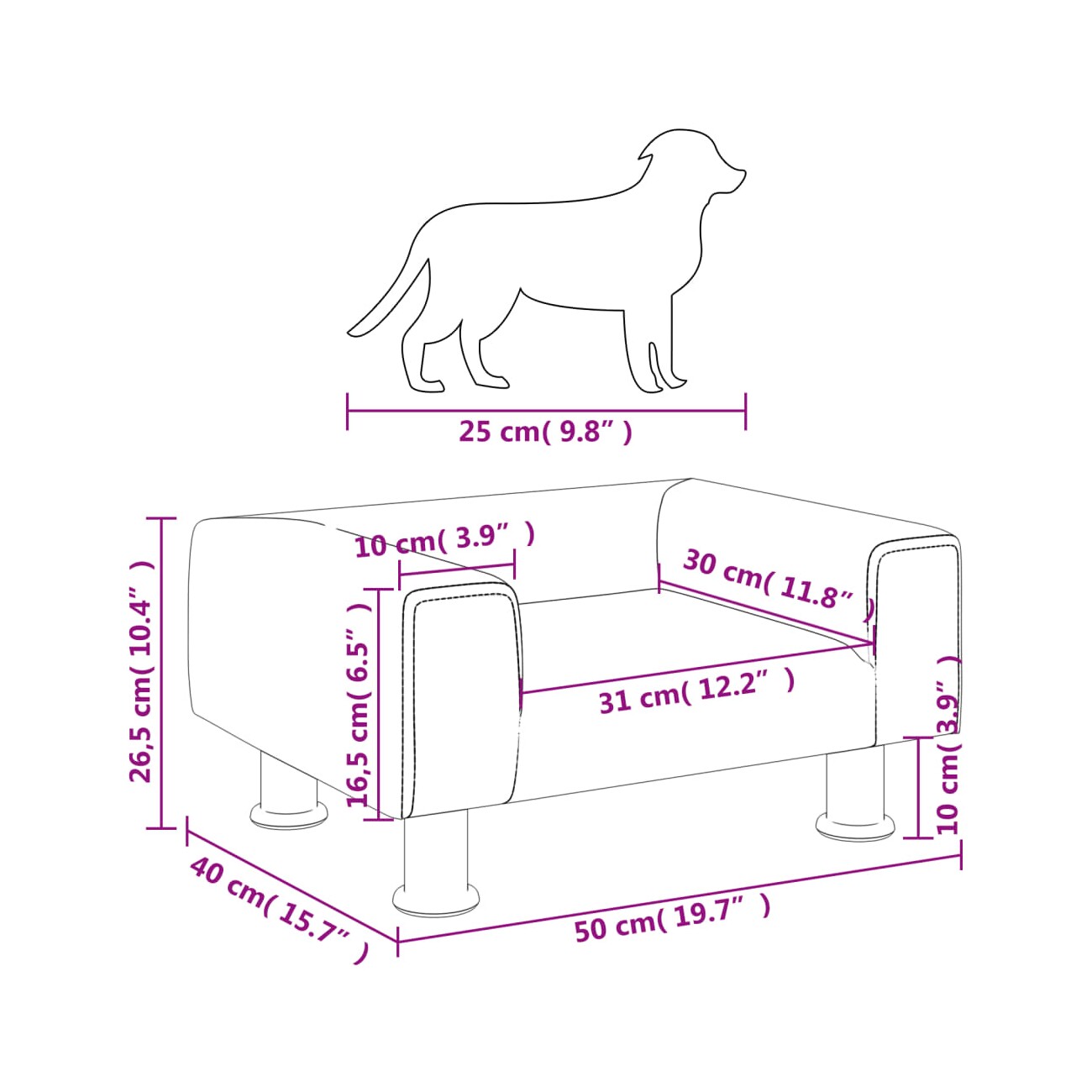VidaXL Hundebett creme 50 cm, 26,5 cm, 50 cm