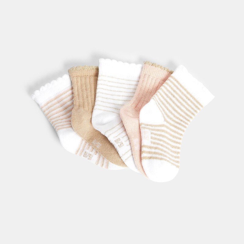 Chaussettes rayées brillantes bords festonnés (lot de 5) roses bébé fille Rose