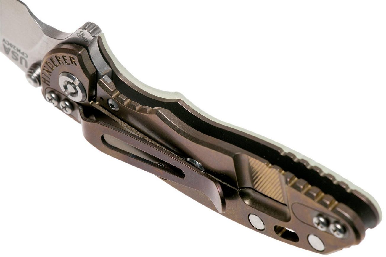 Rick Hinderer XM18 3” Wharncliffe CPM 20CV Stonewash, Bronze, Translucent G10, zakmes