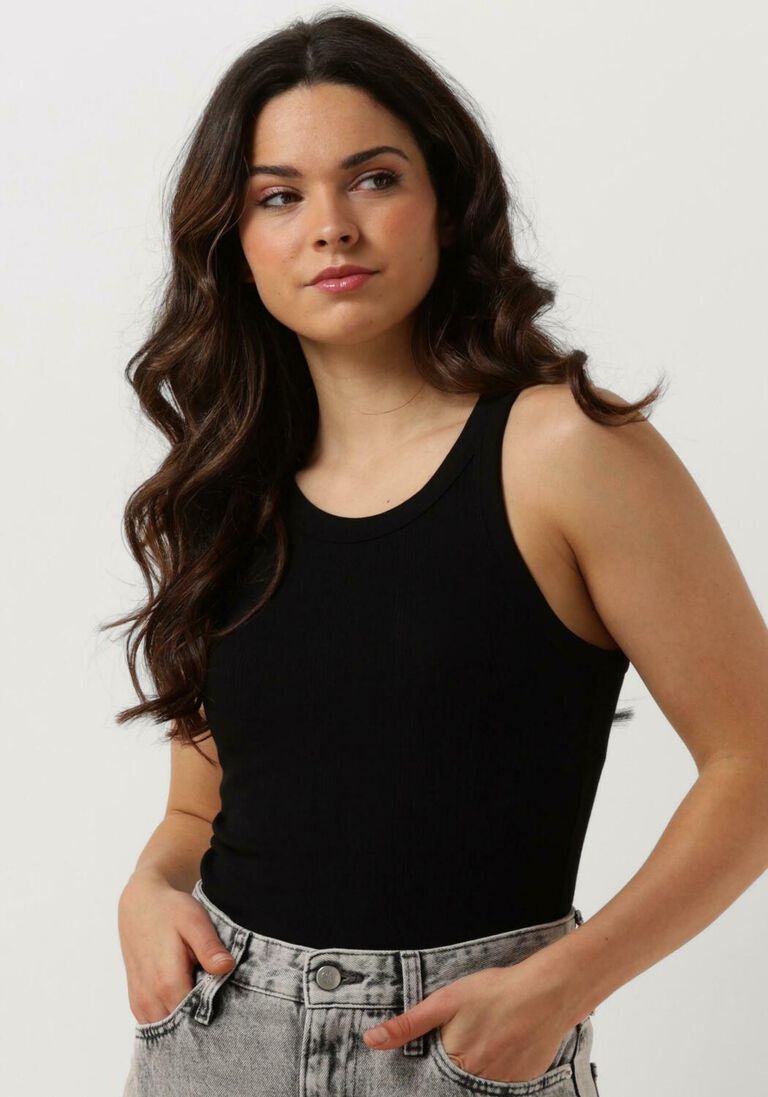 CALVIN KLEIN zwarte calvin klein top variegated rib woven tab tank