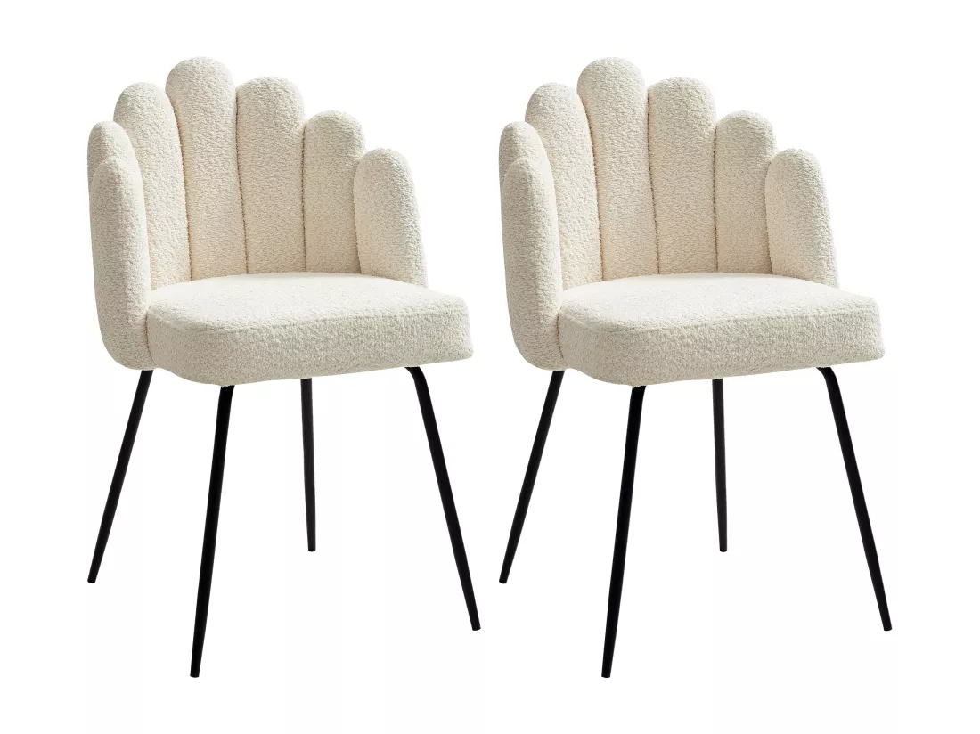 Lot de 2 chaises en tissu bouclette et métal noir - Crème - ALTINAM de Pascal MORABITO
