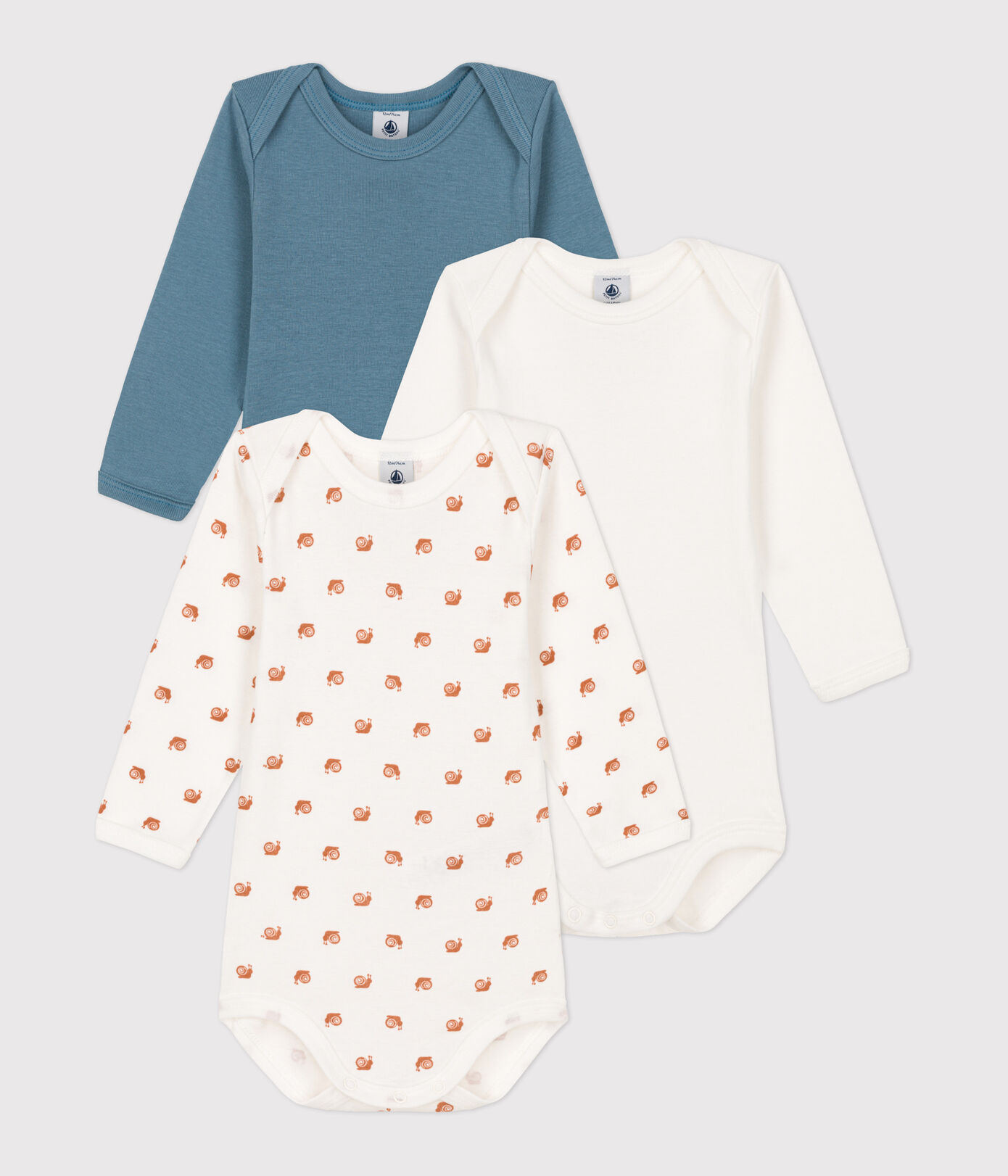 Lot de 3 bodies manches longues escargot bébé en coton