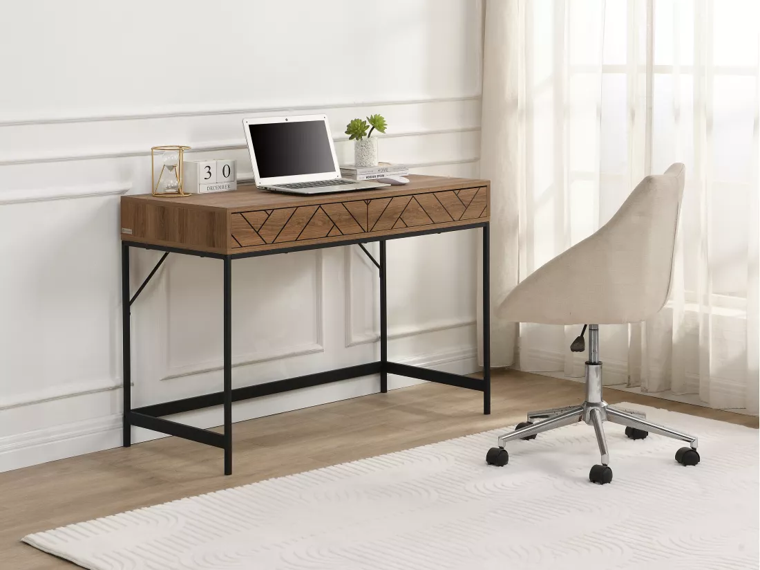 Console avec 2 tiroirs - MDF et acier - Coloris : Naturel et noir - CARATANA