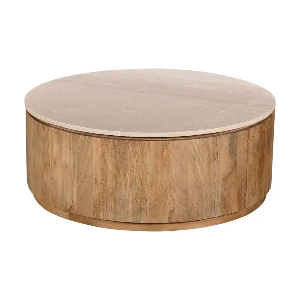 Salontafel Marmer Naturel - 90x90x35cm - Rond - Elan
