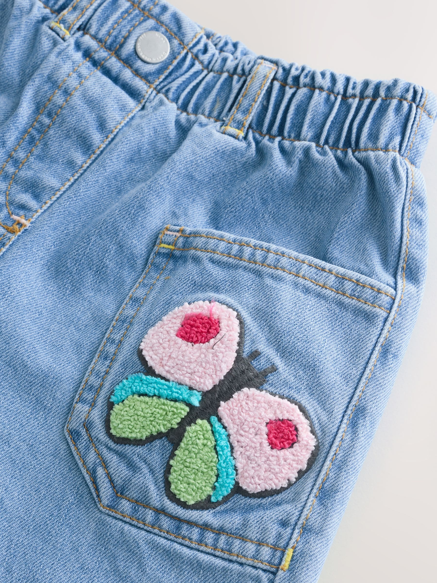 Denim - Bouclé vlinder versierde 100% katoenen jeans (3mnd-7jr)