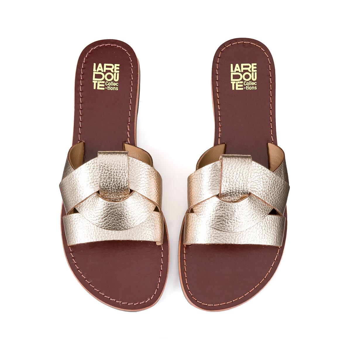 COLEÇÕES LA REDOUTE<br>Mules em couro metalizado