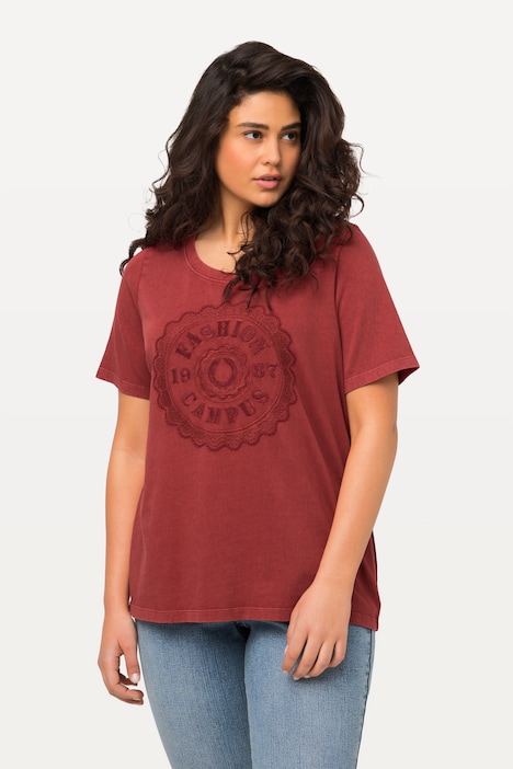 T-Shirt, College-Stickerei, Rundhals, Halbarm