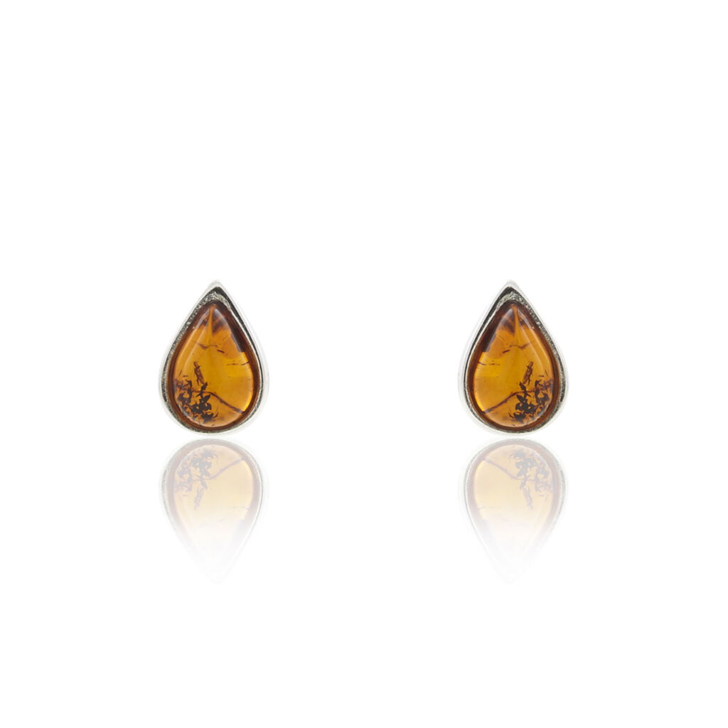 Boucles D'oreilles Puces Argent Blanc Junie Ambre