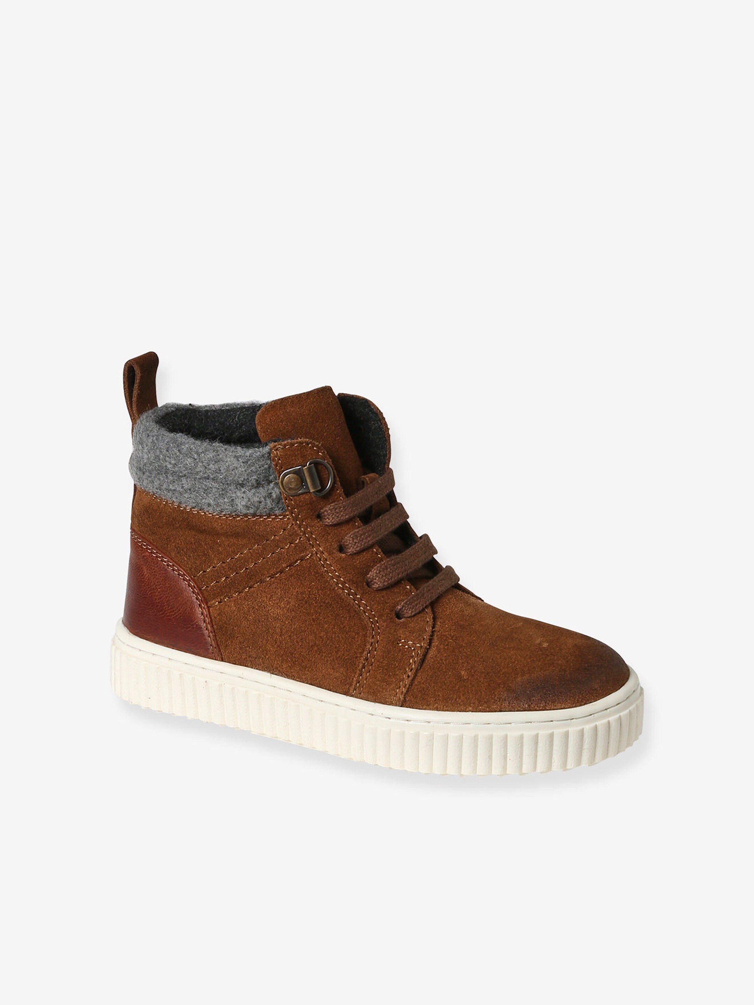 Vertbaudet Warme Kinder High-Sneakers, Reißverschluss und Schnürung braun