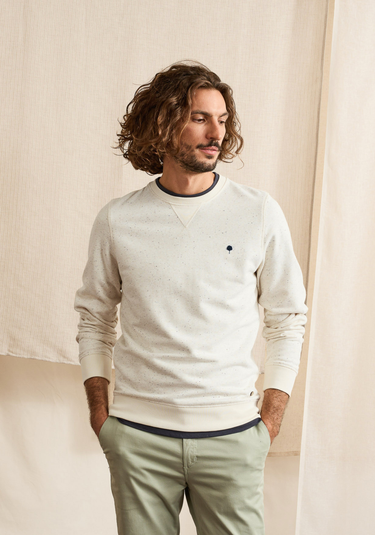 Faguo Pullover Donon Sweat Knit Ecru/Navy