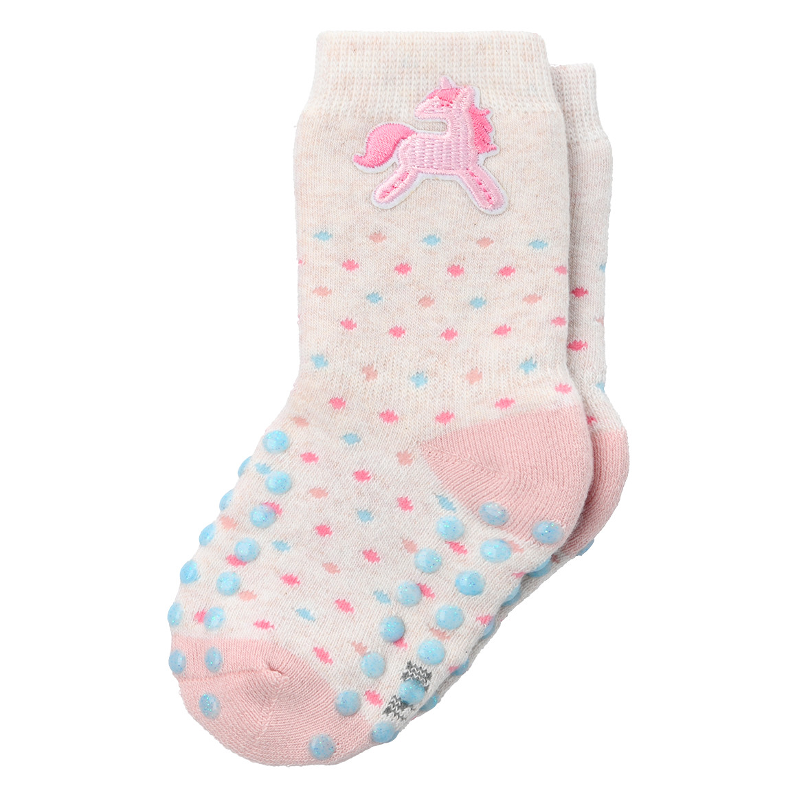Topomini 2 Paar Baby Krabbelsocken mit Applikation hellbeige / rosa