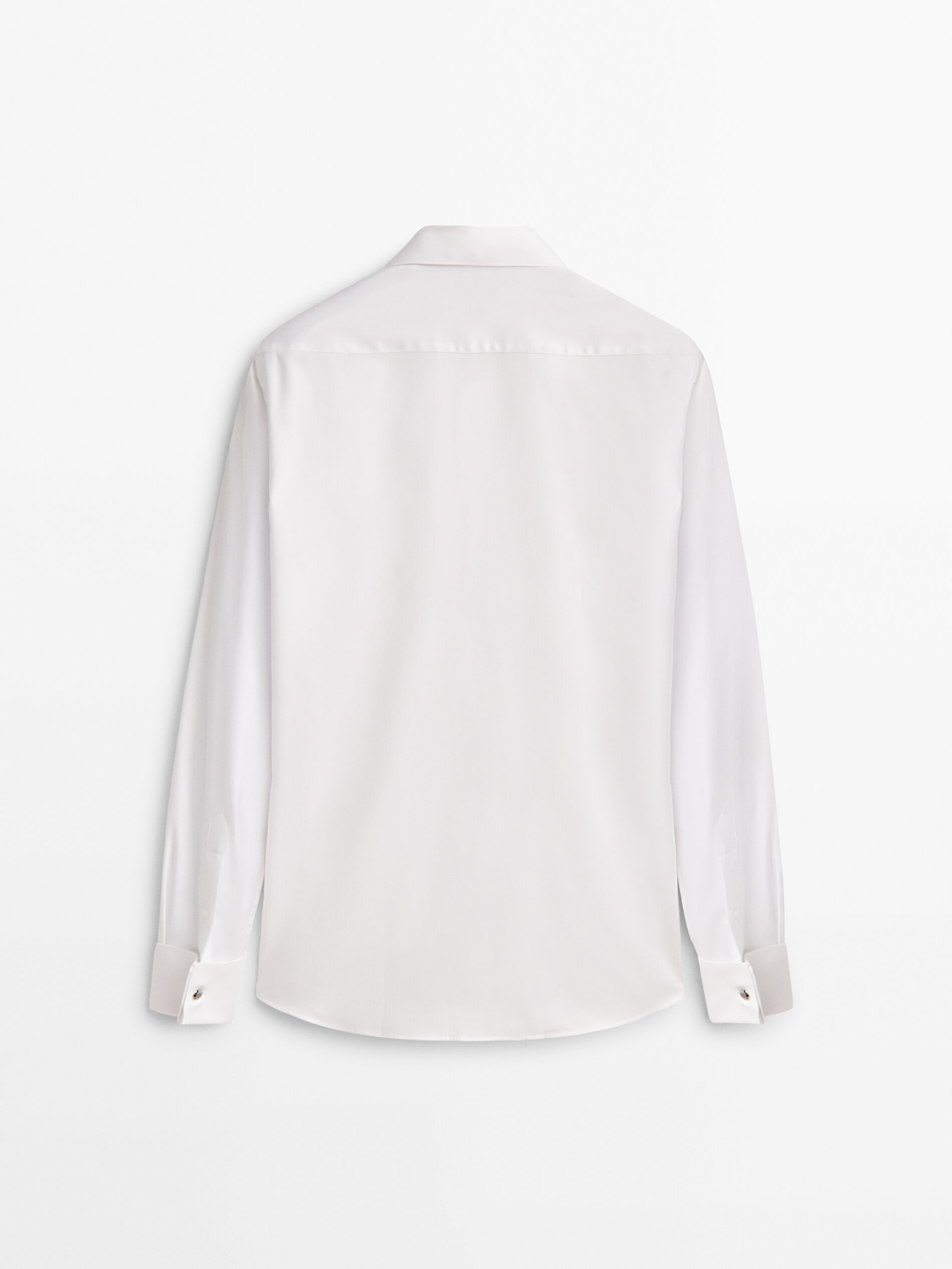 Camisa de espinha de peixe de corte regular com punhos duplos - BRANCA
