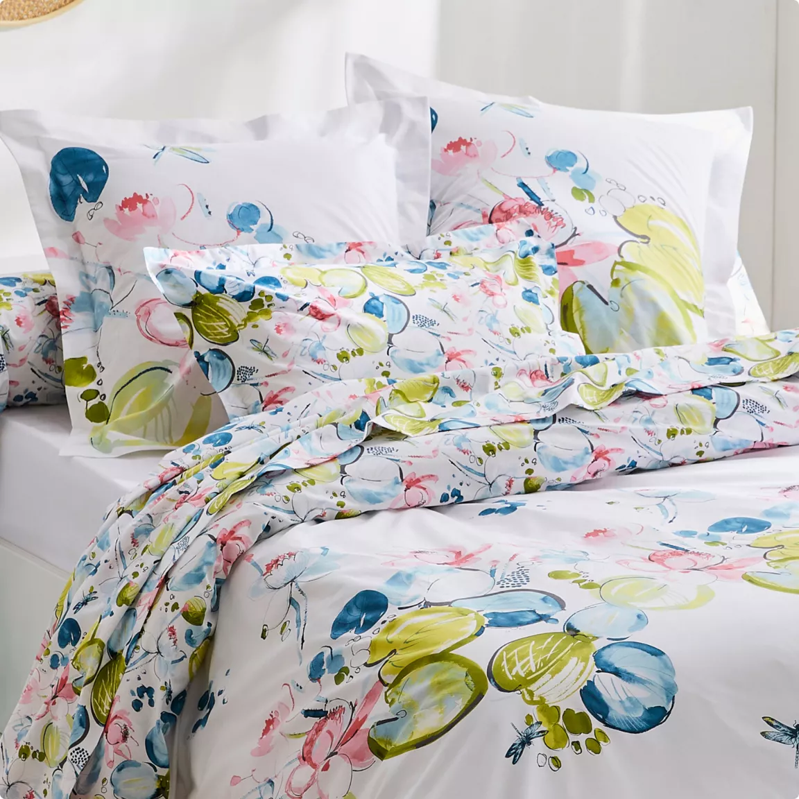 Housse de couette percale de coton (300 x 240 cm) Nénuphar Aqua Multicolore