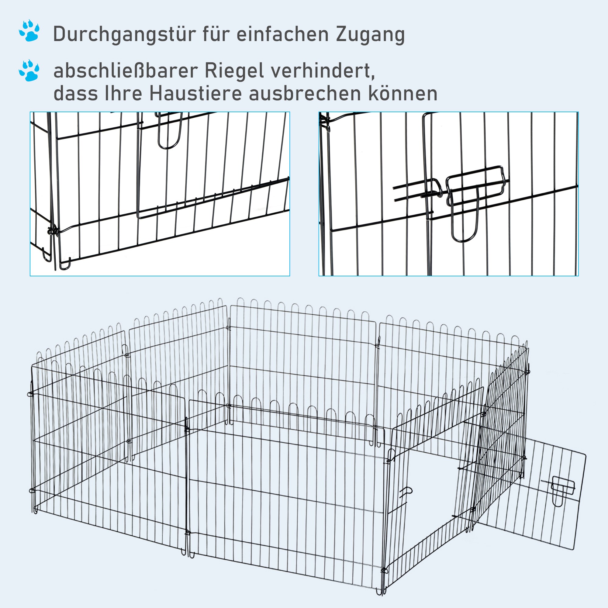 PawHut Freilaufgehege für Hasen, Kaninchen und Hundewelpen schwarz