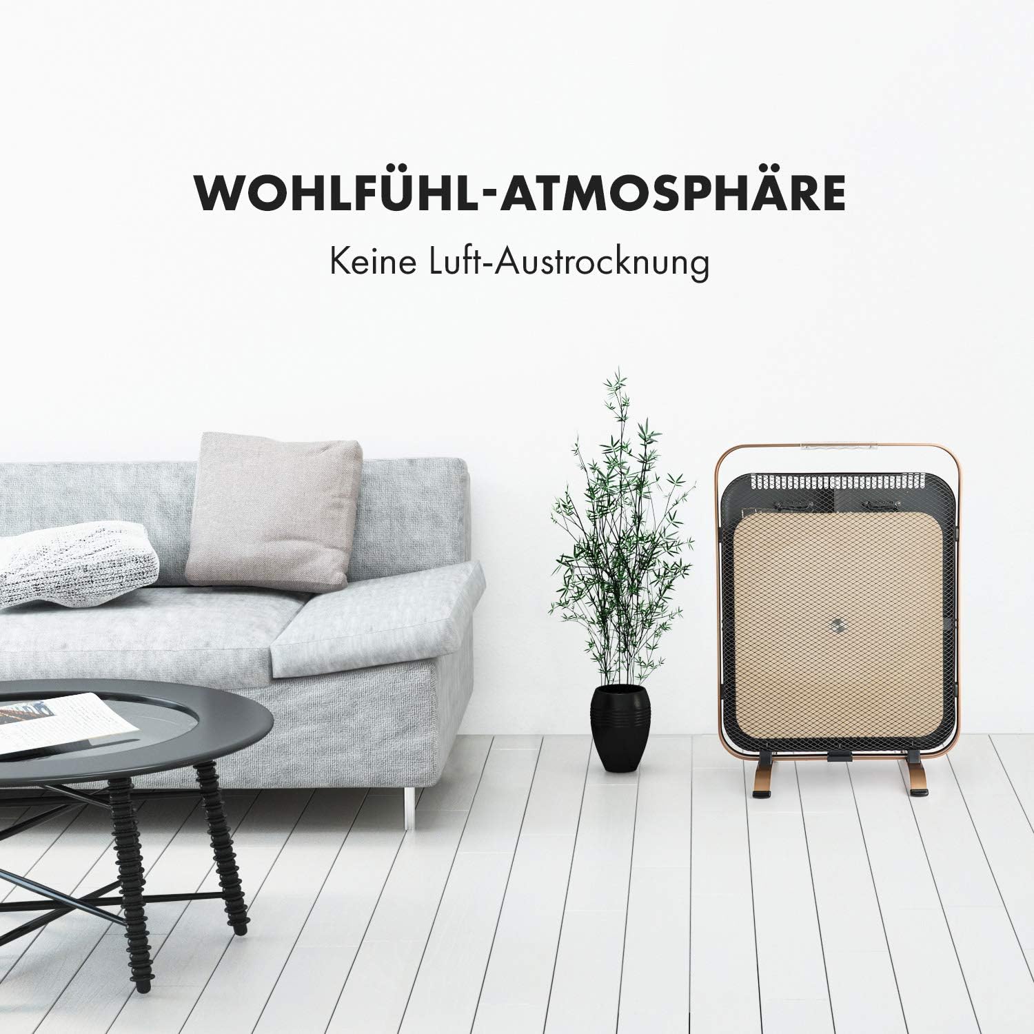 Klarstein HeatPal Marble Blackline Infrarot-Heizung mit Thermostat - mobiles Heizgerät, Standheizgerät, 1300 Watt, Räume bis 30 m², Wärmespeicherfunktion, Marmorplatte, kupferfarben