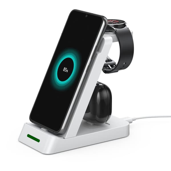 INF Multifunksjonell trådløs lader for telefon, Samsung smartklokke, øreplugger Hvit