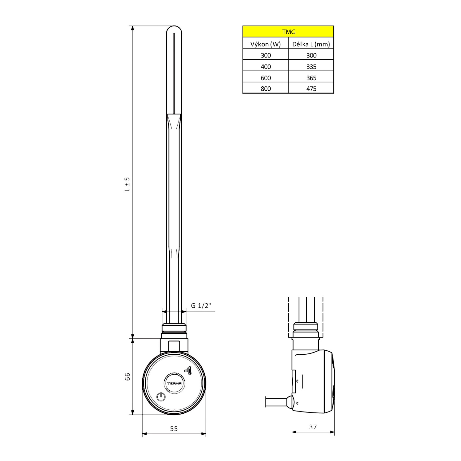 Sapho Wicher thermostatisch verwarmingselement wit mat 300W