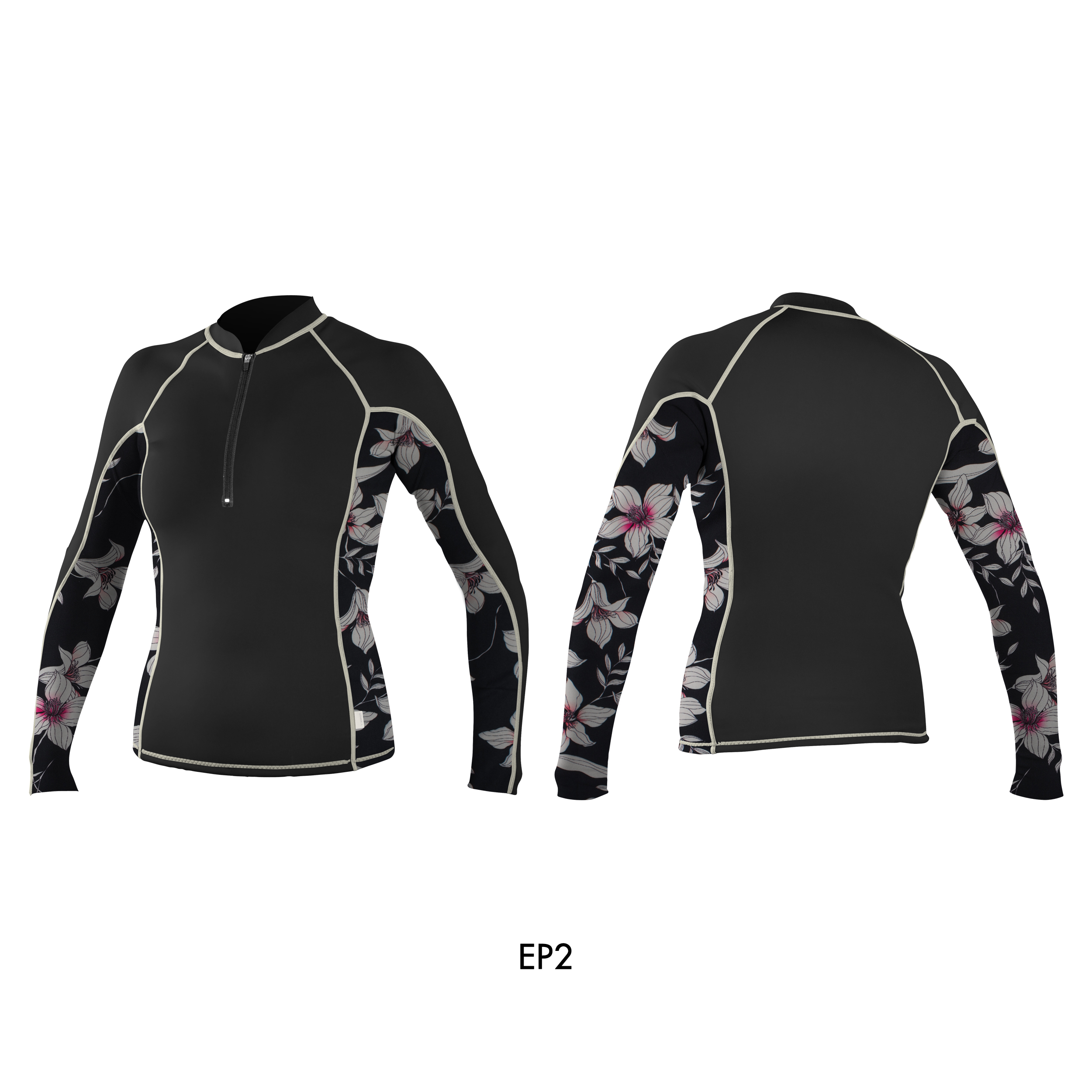 O'Neill Wms Front-Zip L/S Rash Guard WHT/HWYSTRI