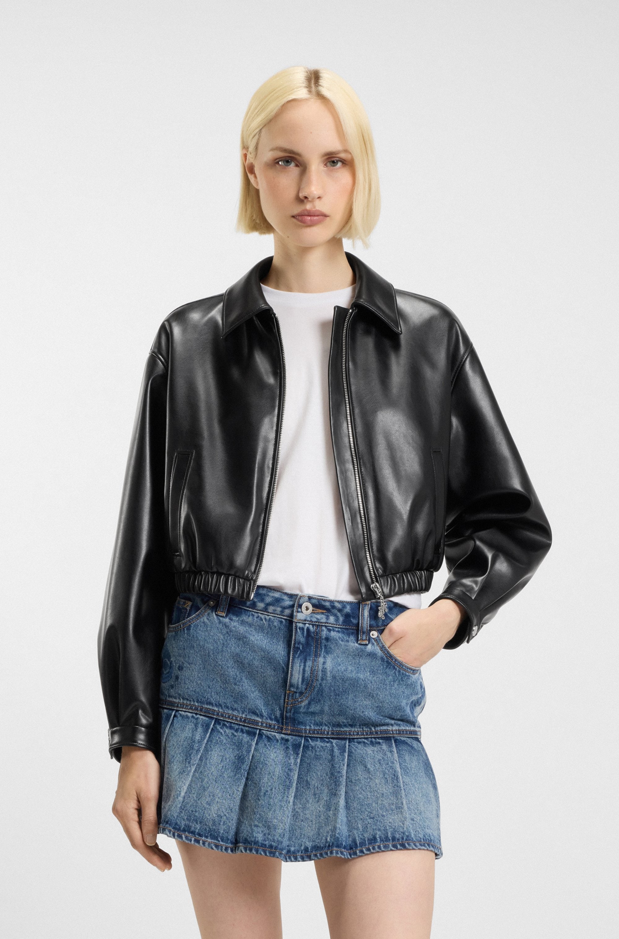 HUGO Blue Kurzjacke »Autene« FAUX Lederjacke mit HUGO Prägung auf der Rückseite