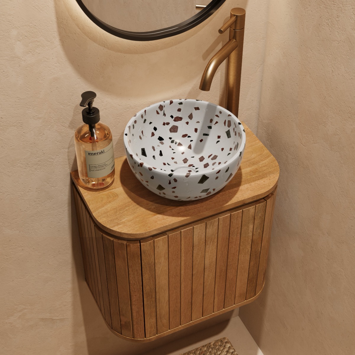 Livli Estrela toiletmeubel links 40cm ribbelfront met Terrazzo waskom
