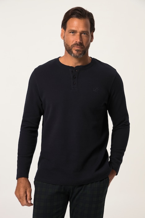 Schlafanzug-Oberteil, Homewear, Waffelstruktur, Henley, Langarm, bis 8 XL