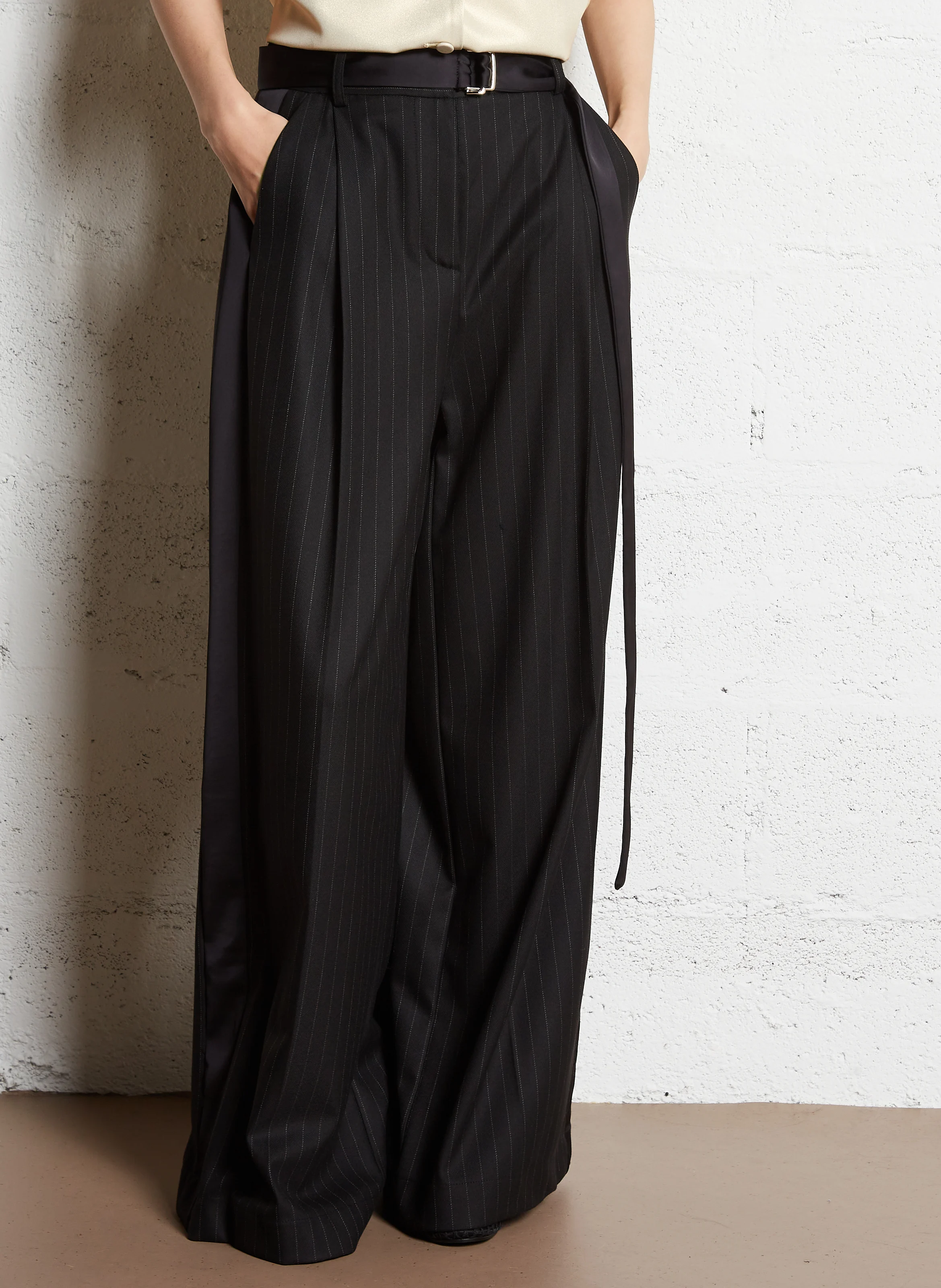 Pantalon palazzo rayé | Noir